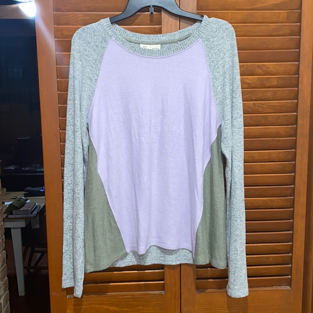 Anthropologie Lilac, Gray & Olive Colorblock Long Sleeve Sweater
